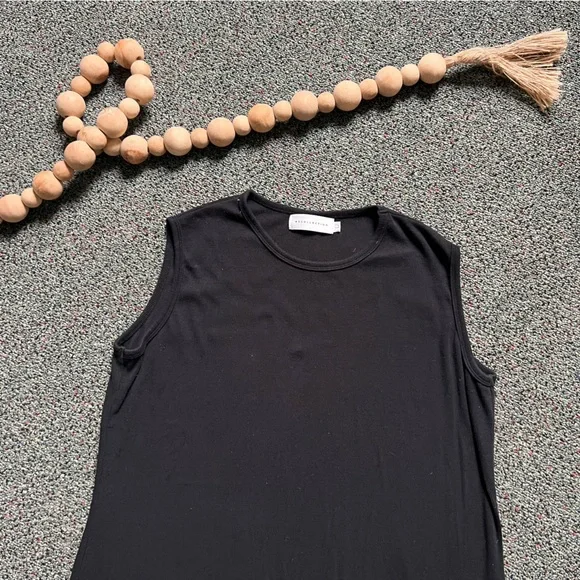 Modest Black Ribbed Stretchy Sleeveless Layering Round High Neck Maxi Midi Dress - Picture 5 of 16